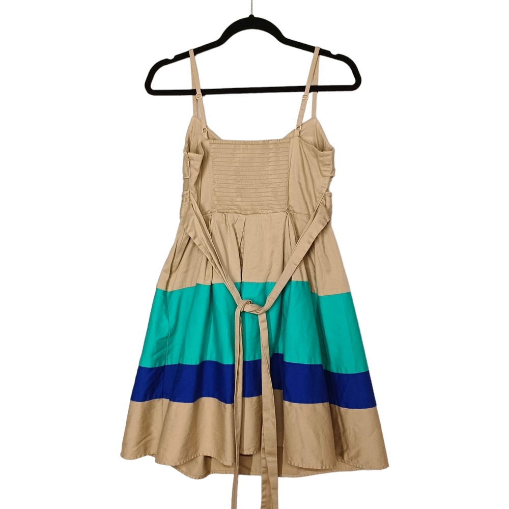 JESSICA SIMPSON Blue Mint Tan Stripe Print Sleeveless A-Line Stretchy Dress 8 M - Picture 5 of 11